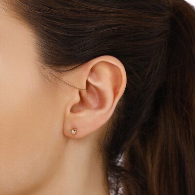 0,04 Karat Pırlanta Kalp Küpe - 3