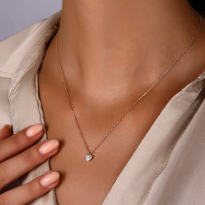 0,07 Karat Pırlanta Kalp Kolye - 3