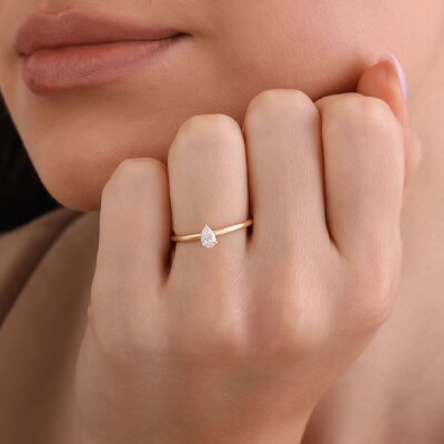 0,20 Karat Pırlanta Damla Tektaş Yüzük - 3