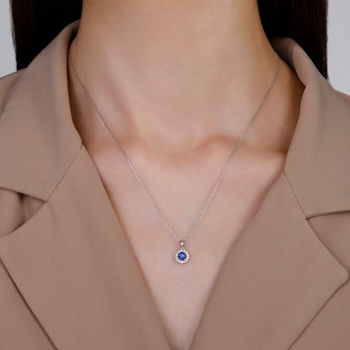 0,43 Karat Pırlanta Safir Kolye