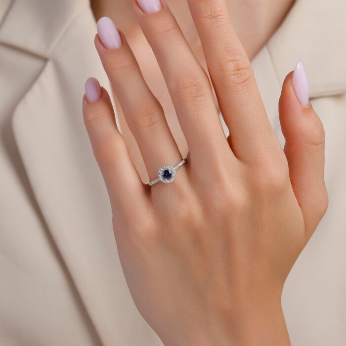 0,48 Karat Pırlanta Safir Yüzük