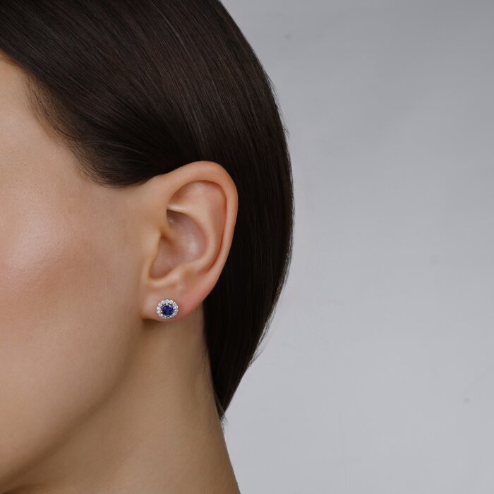 0,86 Karat Pırlanta Safir Küpe