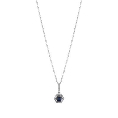 0,69 Karat Pırlantalı Altıgen Tasarım Safir Kolye